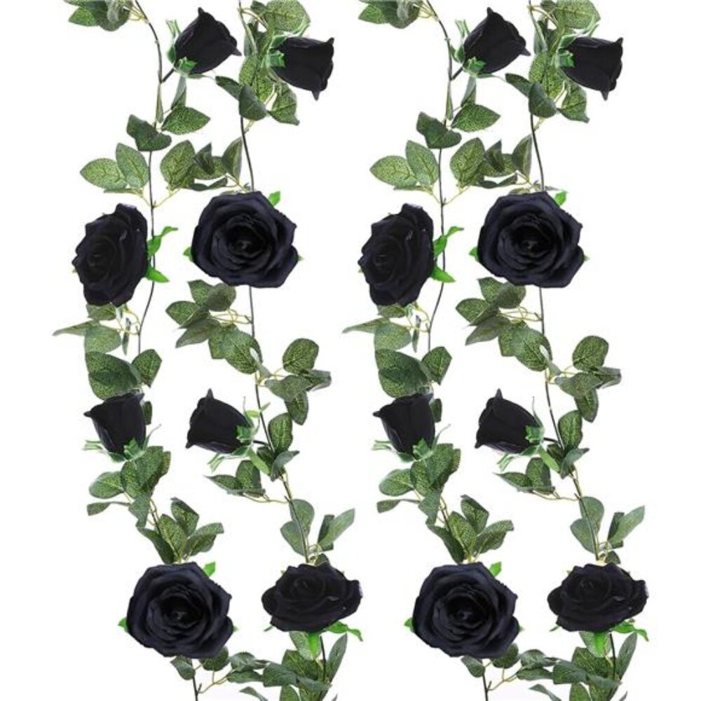 2 Pack Black Artificial Flower Garland 13 FT Fake Rose Vine Hanging Rose Garland